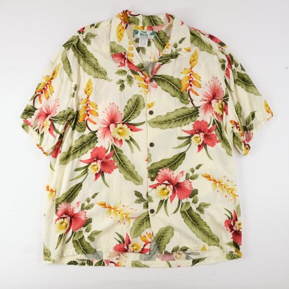 Two Palms Mens Hawaiian Shirt Large Rayon Button Up White Tropical Vacation - Picture 1 of 5